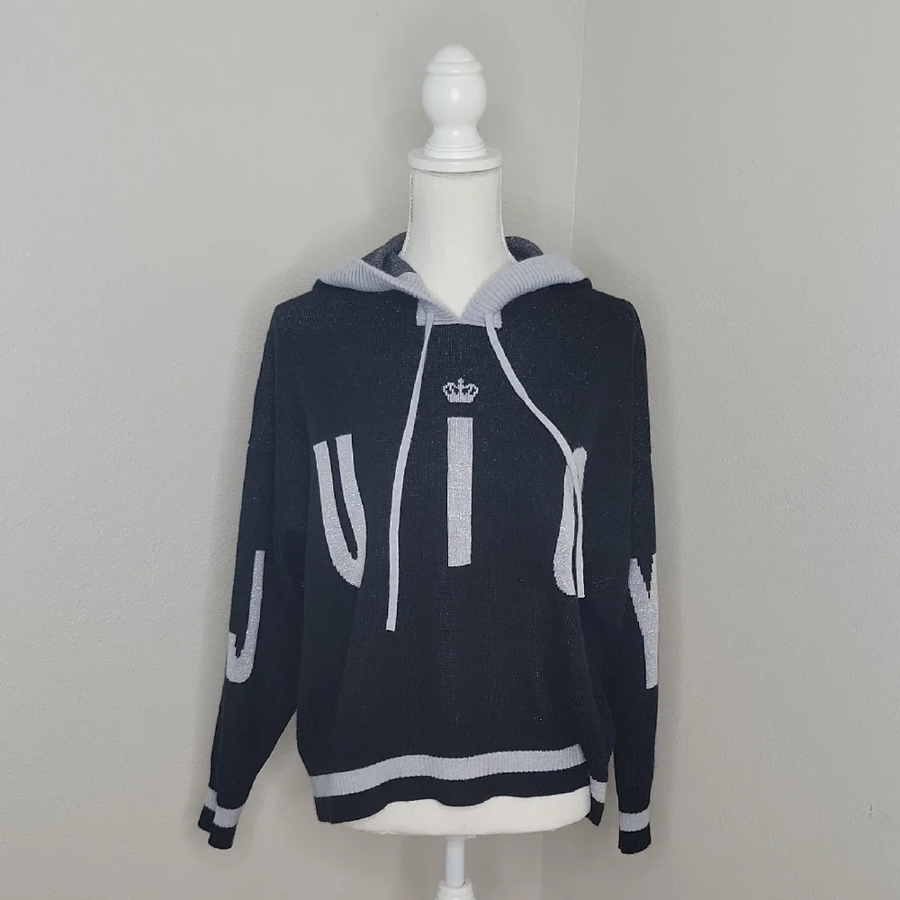 Juicy By Juicy Couture Black and Gray Knit Sweater with Hoodie